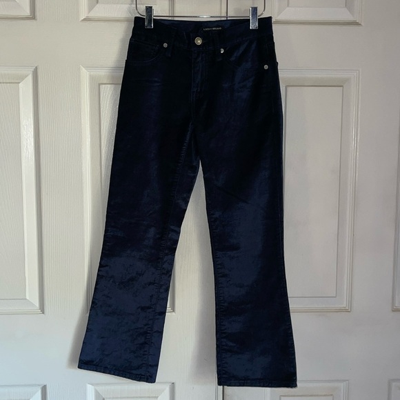 Lucky Brand Indigo Blue Velvet Ava Mid Rise Crop Mini Boot Jeans - Picture 4 of 12